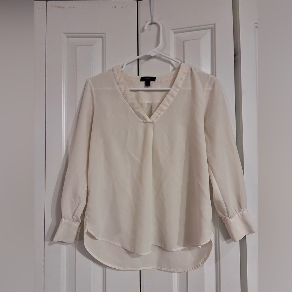 J. Crew Cream V-Neck Blouse